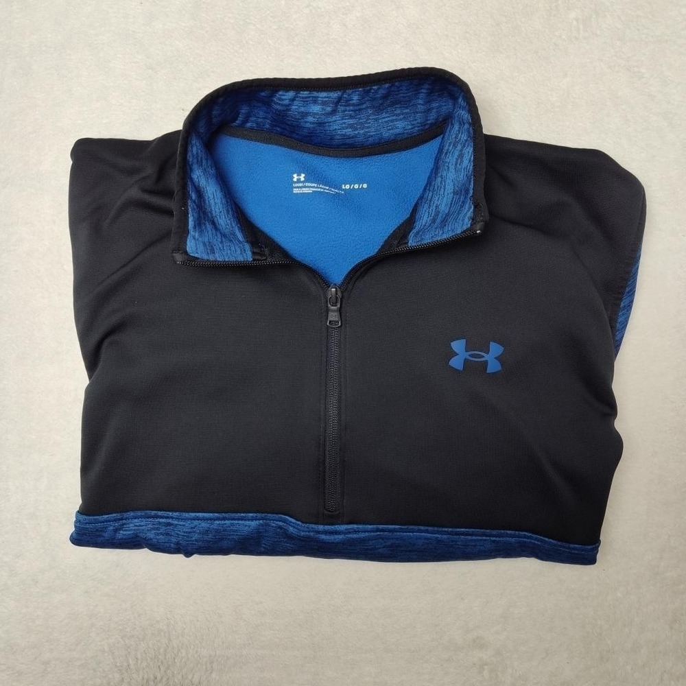 Under Armour Sweatshirt Men Large Blue Golf 1/4 Zip Pullover Mock Fleece 1369586